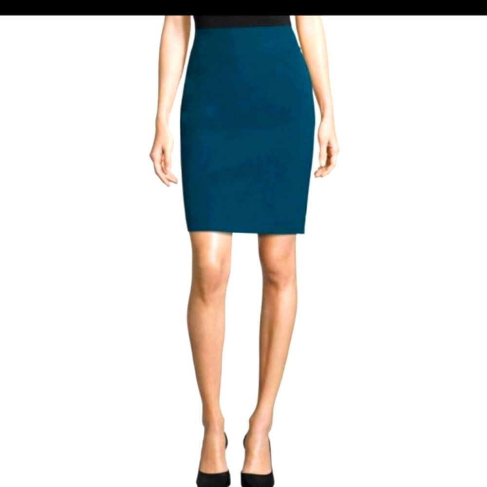 Worthington Tahoe Teal Solid Crossdye Zipper Back Career Mini/above knee skirt